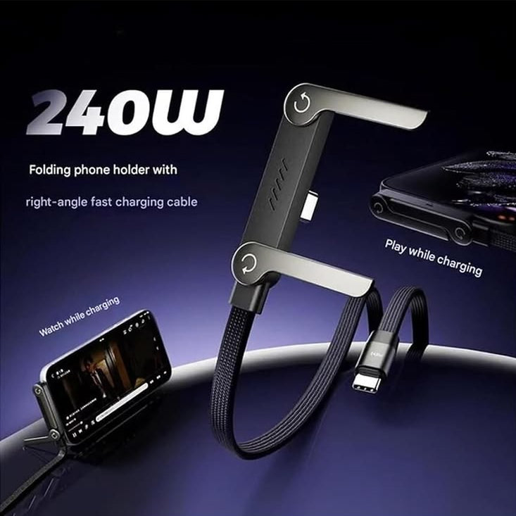 240W Fast Charging USB-C Cable with Foldable Phone Holder Stand | Type-C | 3M