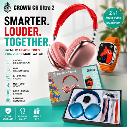 Crown C6 Ultra 2 Smartwatch + Headphones Combo